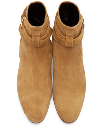 Светло-коричневые замшевые ботильоны от Saint Laurent