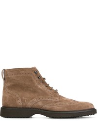 Светло-коричневые замшевые ботинки броги от Hogan