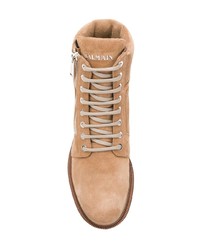 Женские светло-коричневые замшевые ботинки на шнуровке от Balmain