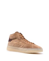 Мужские светло-коричневые замшевые высокие кеды от Santoni