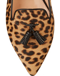 Женские светло-коричневые замшевые лоферы с кисточками с леопардовым принтом от Gianvito Rossi