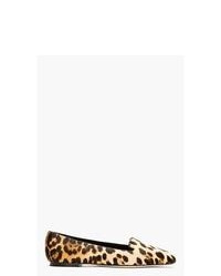 Светло-коричневые замшевые лоферы с леопардовым принтом