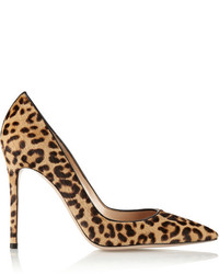Светло-коричневые замшевые туфли с леопардовым принтом от Gianvito Rossi