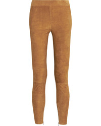 Светло-коричневые замшевые узкие брюки