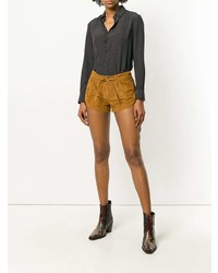 Женские светло-коричневые замшевые шорты от Saint Laurent