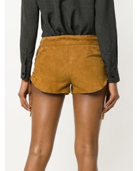 Женские светло-коричневые замшевые шорты от Saint Laurent