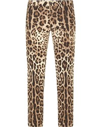 Светло-коричневые зауженные джинсы с леопардовым принтом