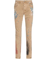 Мужские светло-коричневые зауженные джинсы с принтом от purple brand