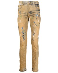 Мужские светло-коричневые зауженные джинсы с принтом от purple brand