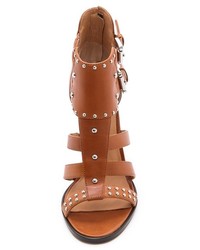 Светло-коричневые кожаные босоножки на каблуке с шипами от Belle by Sigerson Morrison