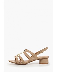 Светло-коричневые кожаные босоножки на каблуке от BelleWomen