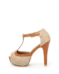 Светло-коричневые кожаные босоножки на каблуке от Benini