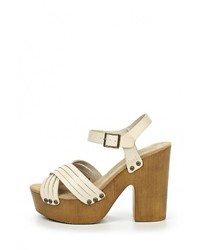 Светло-коричневые кожаные босоножки на каблуке от Coolway