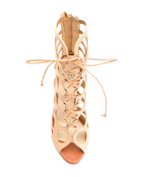 Светло-коричневые кожаные босоножки на каблуке от Francesco Russo