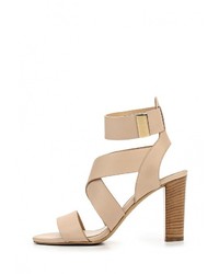 Светло-коричневые кожаные босоножки на каблуке от Hugo