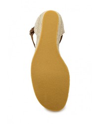 Светло-коричневые кожаные босоножки на танкетке от El Tempo