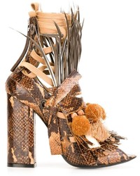 Женские светло-коричневые кожаные босоножки с украшением от No.21