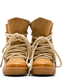 Светло-коричневые кожаные ботильоны на танкетке от Isabel Marant