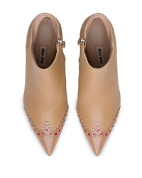 Светло-коричневые кожаные ботильоны от Miu Miu