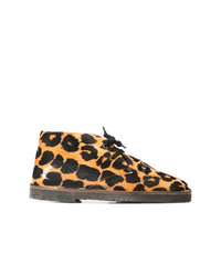 Светло-коричневые кожаные ботинки на шнуровке с леопардовым принтом