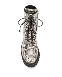 Женские светло-коричневые кожаные ботинки на шнуровке со змеиным рисунком от Giuseppe Zanotti