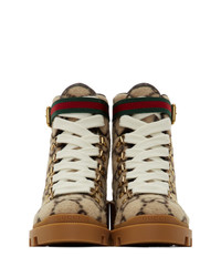 Женские светло-коричневые кожаные ботинки на шнуровке от Gucci