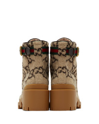 Женские светло-коричневые кожаные ботинки на шнуровке от Gucci
