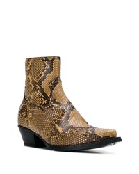 Мужские светло-коричневые кожаные ботинки челси со змеиным рисунком от Saint Laurent