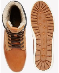 Мужские светло-коричневые кожаные высокие кеды от Aldo