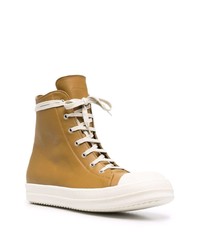 Мужские светло-коричневые кожаные высокие кеды от Rick Owens