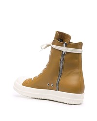 Мужские светло-коричневые кожаные высокие кеды от Rick Owens