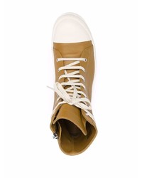 Мужские светло-коричневые кожаные высокие кеды от Rick Owens