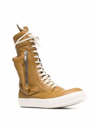 Мужские светло-коричневые кожаные высокие кеды от Rick Owens