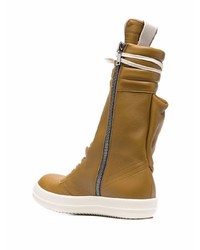 Мужские светло-коричневые кожаные высокие кеды от Rick Owens