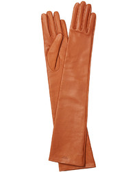 Светло-коричневые кожаные длинные перчатки