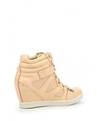 Светло-коричневые кожаные кроссовки на танкетке от Burlesque