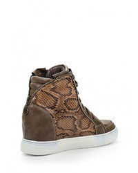 Светло-коричневые кожаные кроссовки на танкетке от Via Giulia