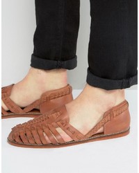 Светло-коричневые кожаные плетеные сандалии