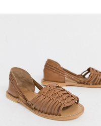 Светло-коричневые кожаные плетеные сандалии на плоской подошве от ASOS DESIGN