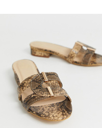 Светло-коричневые кожаные сандалии на плоской подошве со змеиным рисунком от Oasis