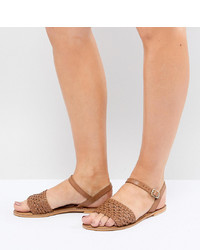 Светло-коричневые кожаные сандалии на плоской подошве от ASOS DESIGN