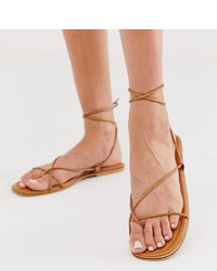 Светло-коричневые кожаные сандалии на плоской подошве от Missguided