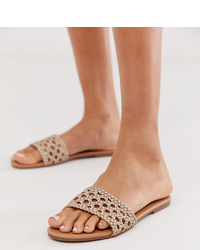 Светло-коричневые кожаные сандалии на плоской подошве от New Look