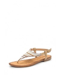 Светло-коричневые кожаные сандалии на плоской подошве от Queen Vivi