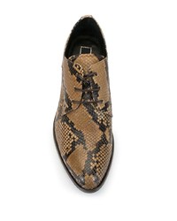 Светло-коричневые кожаные туфли дерби со змеиным рисунком от N°21