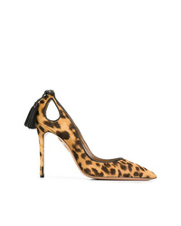 Светло-коричневые кожаные туфли с леопардовым принтом от Aquazzura