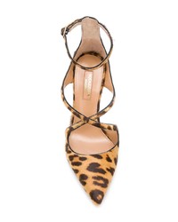 Светло-коричневые кожаные туфли с леопардовым принтом от Aquazzura