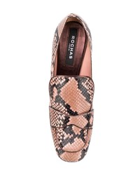Светло-коричневые кожаные туфли со змеиным рисунком от Rochas