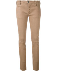 Светло-коричневые кожаные узкие брюки от Drome