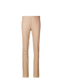 Светло-коричневые кожаные узкие брюки от Drome